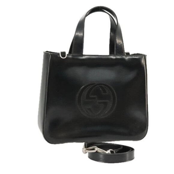 GUCCI Hand Bag Enamel 2way Black Silver 000 2058 0504 5 Auth 99303 - Picture 1 of 14